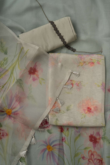Light Grey Floral Digital Print Pure Organza Suit Material