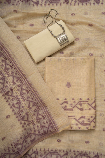 Fawn Chanderi  weaving Jamdaani suit material