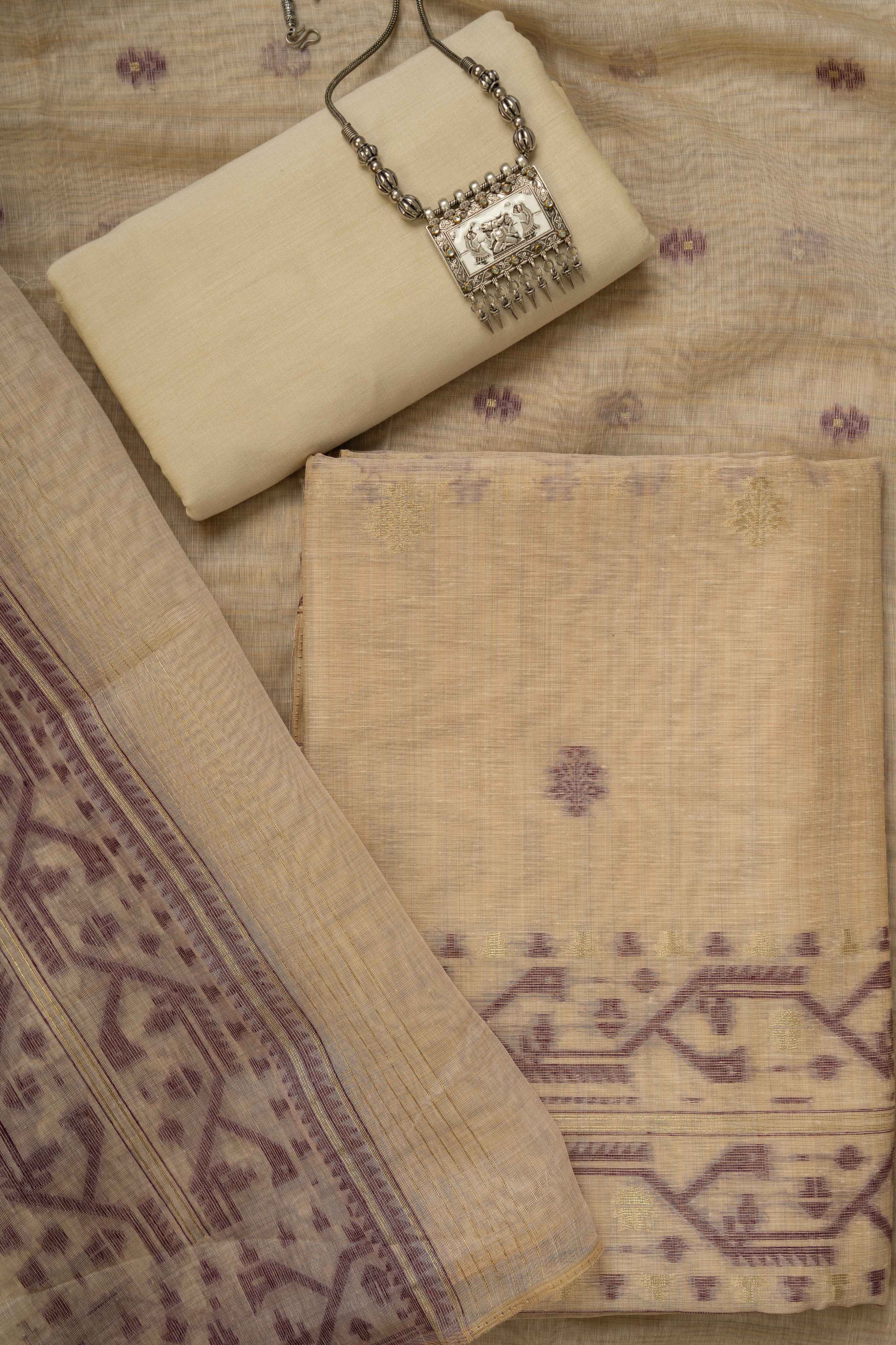 Fawn Chanderi  weaving Jamdaani suit material