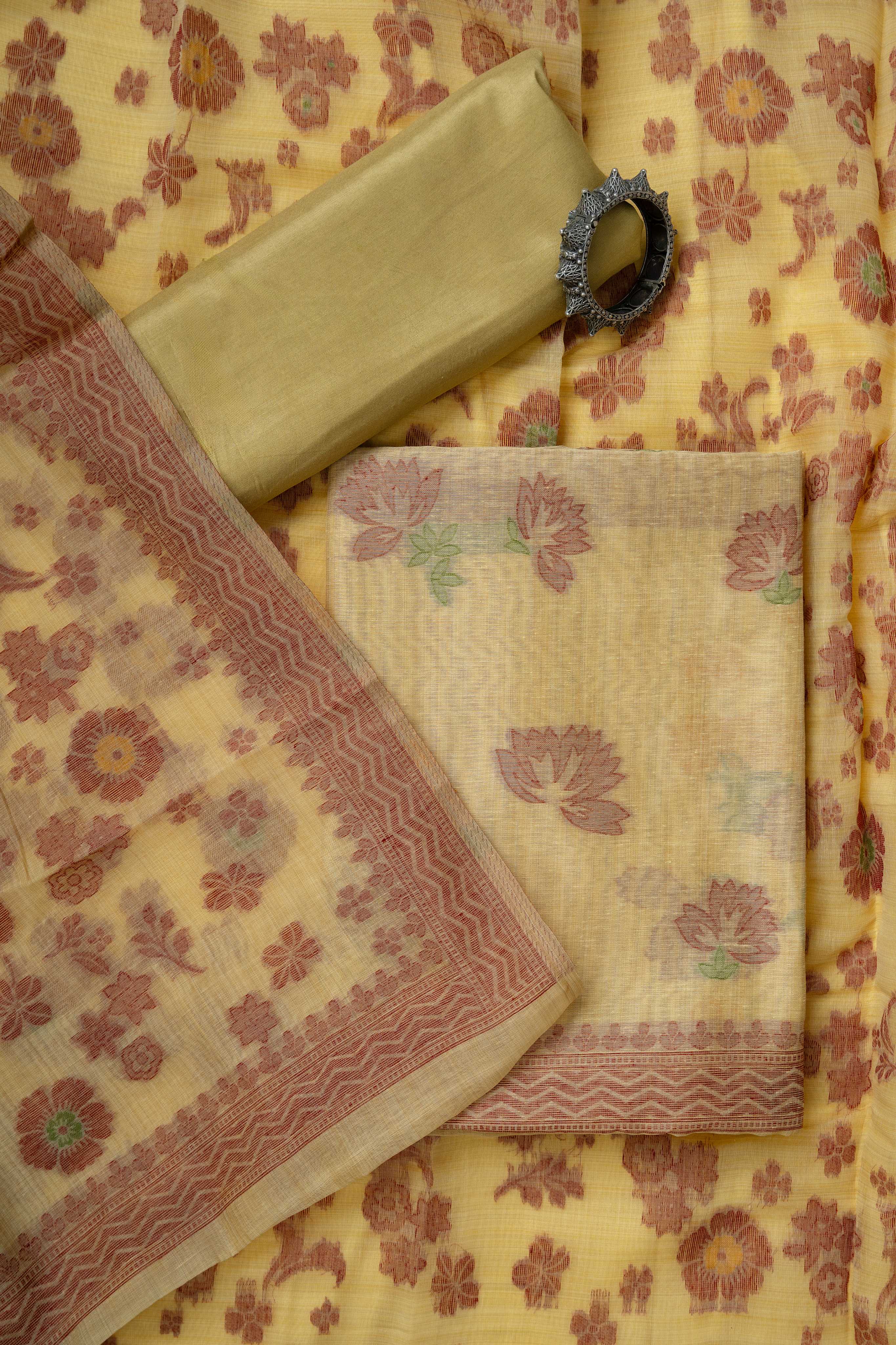 Light Amber Yellow Weaving Chanderi suit Material