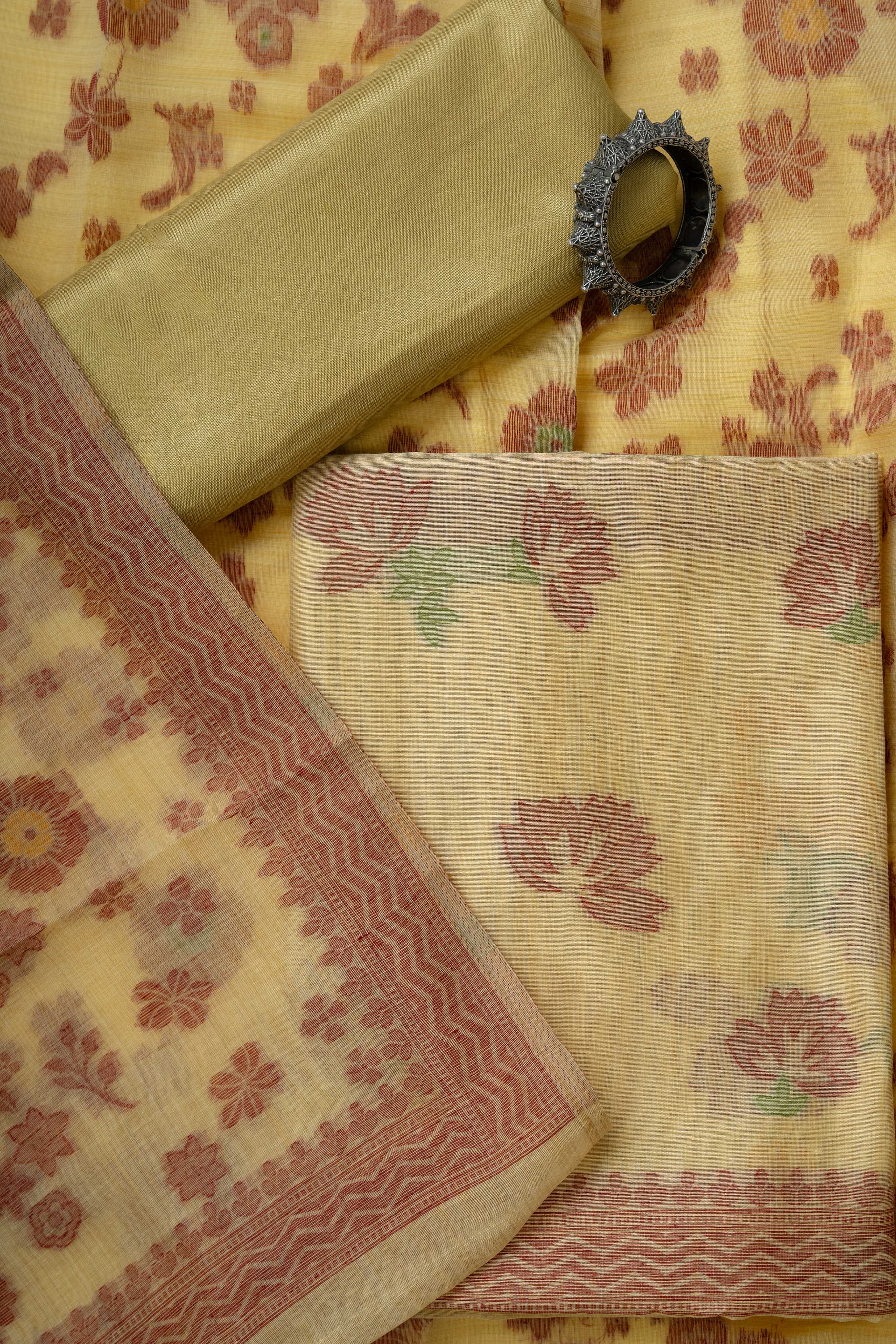 Light Amber Yellow Weaving Chanderi suit Material