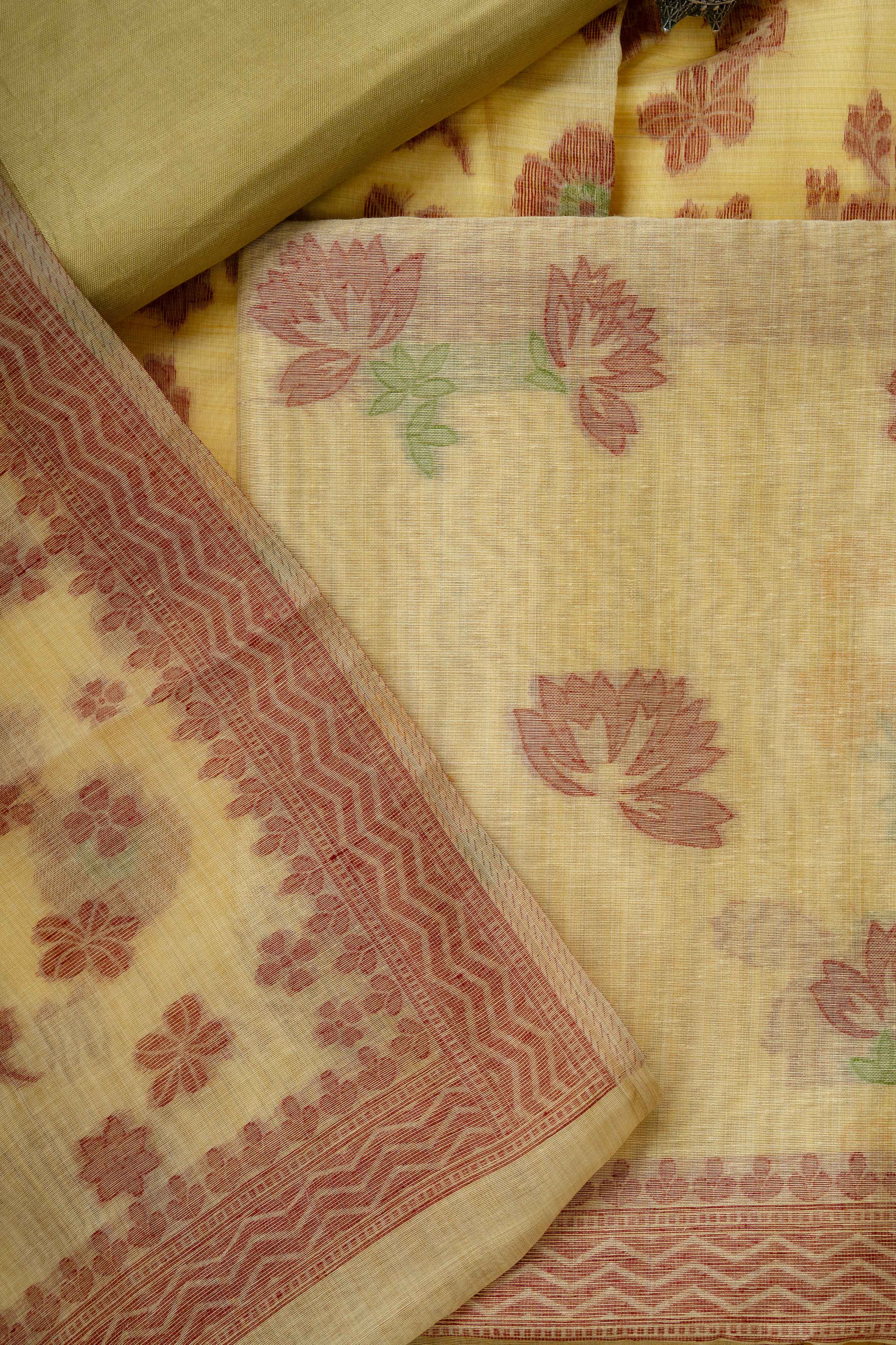 Light Amber Yellow Weaving Chanderi suit Material