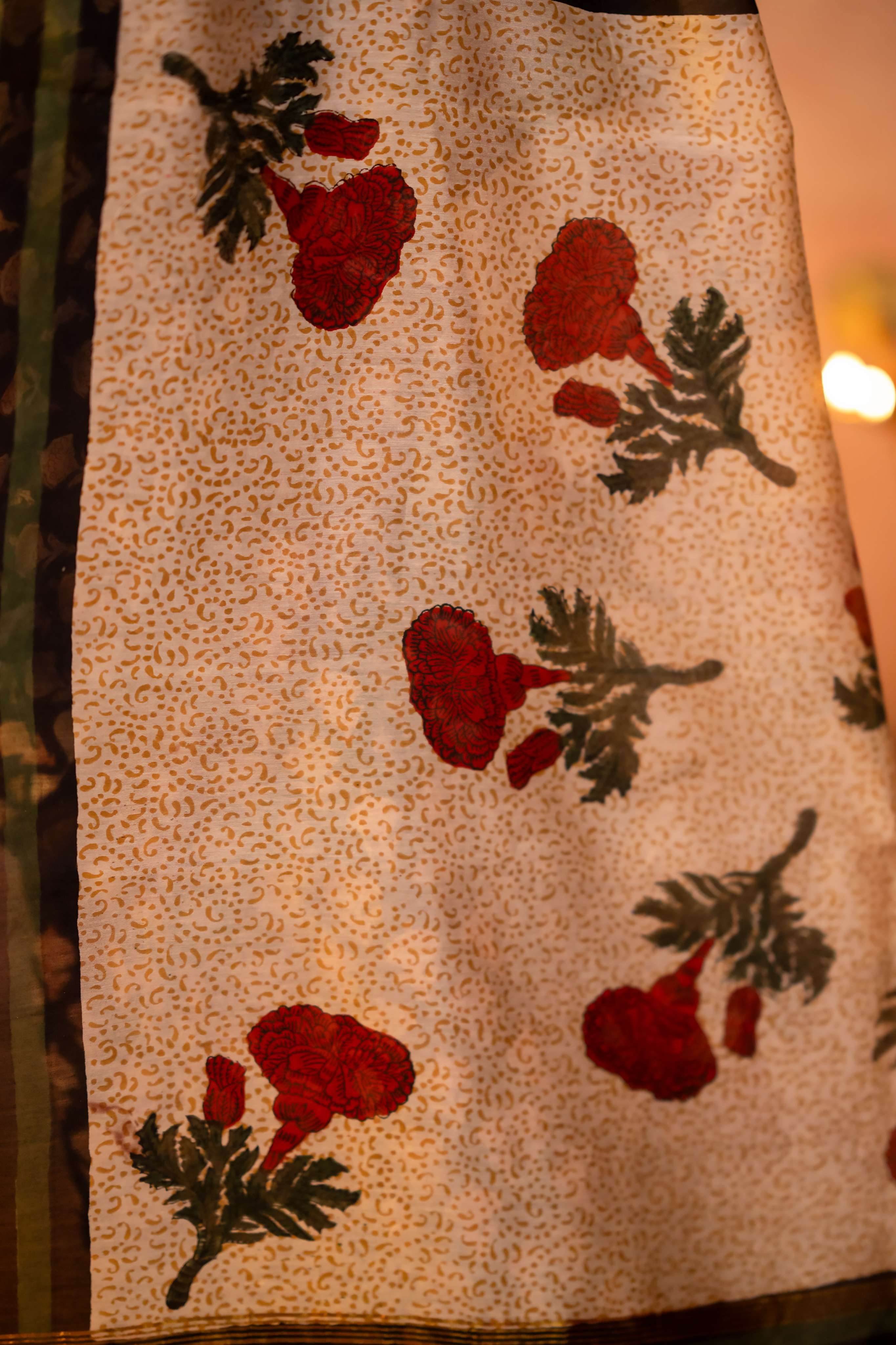 Black Hand Block Print Chanderi Saree